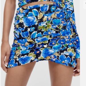 NEW ZARA Blue Floral Draped Mini Skirt